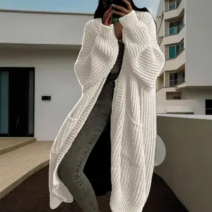 2025 Long Sweater Coat for Women Loose Versatile Base Long Sleeve Knitted Cardigan Women's Solid Color Drop Shoulder Long Cardigan Casual Pocket Long Sleeve Cardigan Women's Spring and Autumn Daily Knitwear Women's Sweater Women's Cardigan