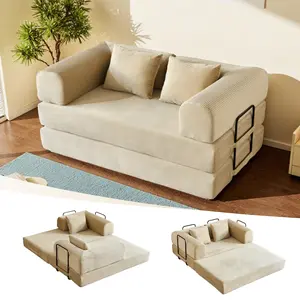 59" Cloud Boneless Convertible Sofa Bed, 4-in-1 Foldable Compressed High-Density Sponge Sofa, Corduroy Fabric 3 Seater Sleeper Couch Futon Daybed for Living Room Bedroom