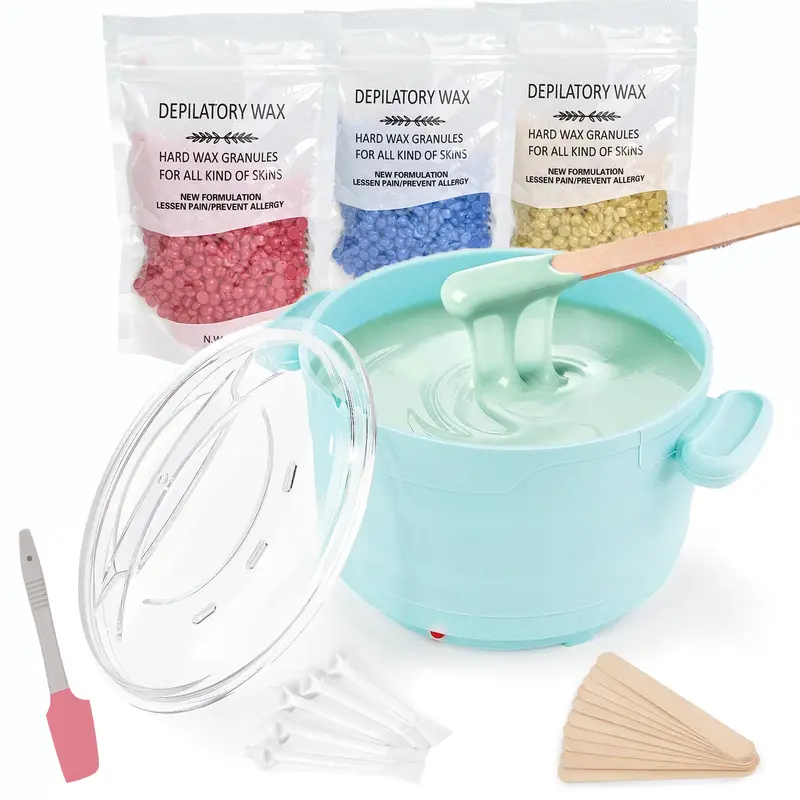 Silicone Wax Warmer for Hair Removal, Mini Hard Wax Warmer Pot,Foldable Silicone Wax Warmer With 300G Wax Beans,5 Nose Sticks and 10 Wooden Sticks,Ideal for Women’s Eyebrows, Face, Bikini and Travel Use