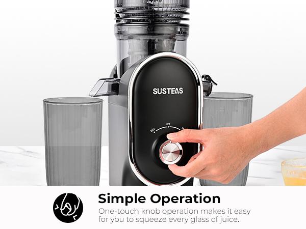 SUSTEAS Cold Press Juicer Large 5.3 Inch Feed Chute Juice Yield Up to 98% Easy to Clean with Two Filters for Whole Vegetables and Fruits