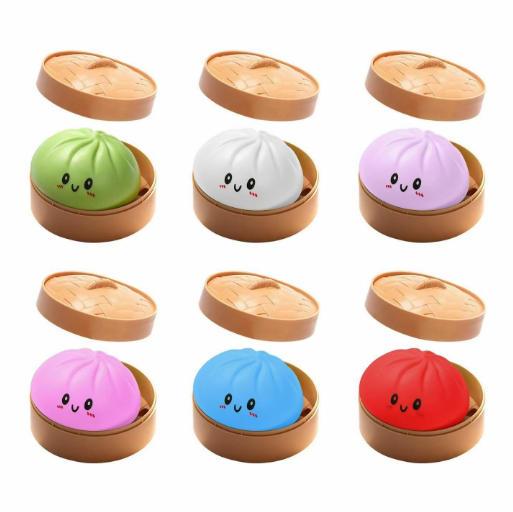 Expressive Big Dumpling Squishy - Blind Box, Mysecret Bun Fidget Toy, Soft TPR Material, Stress Relief, Unboxing Surprise,rare squishy Random Style per Pack. Cute Anxiety Relief Fidget with Steamer Box, suitable for children to exchange gifts