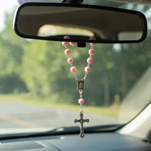 Retro Cross & Beaded Hanging Ornament for Backpack Decor, Car Interior Rearview Mirror Pendant, Vintage Car Interior Decoration, Car Accessories, Car Interior Decorative