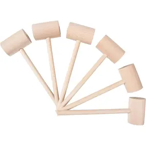6Pcs Wooden Hammers, Natural Hardwood Crab Lobster Seafood Mallets