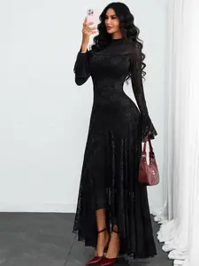 Women's Vintage Elegant Rose Print Irregular Mesh Dress, Stylish and Luxurious Design, Perfect for Special Occasions