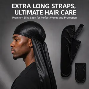 HEAVY CROWN 97cm Extra Long Satin Durag - Silky Long Tail Wave Cap for Locs, 360 Waves & Protective Hairstyles