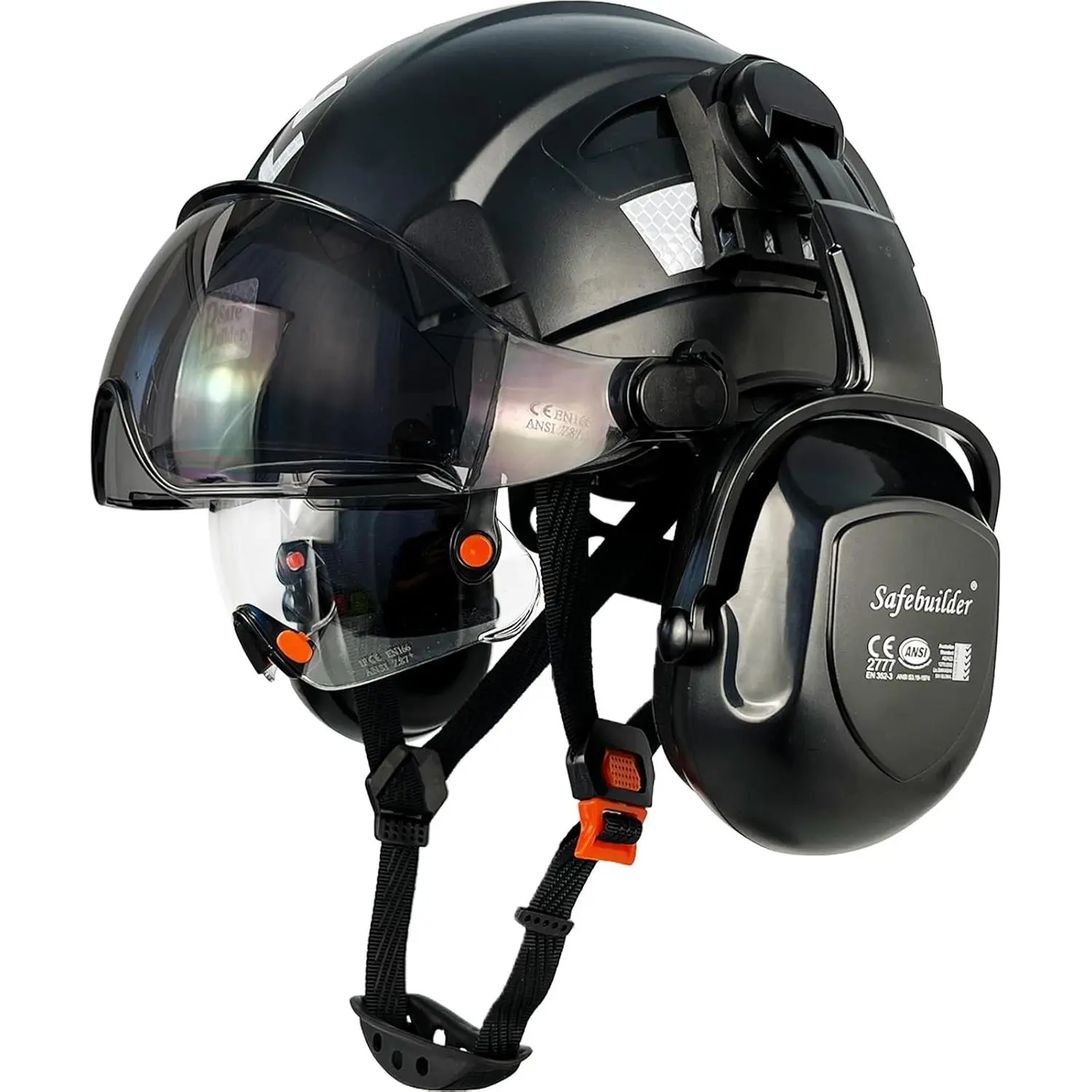 Black Helmet with Clear & Tinted Visor & B07 Earmu