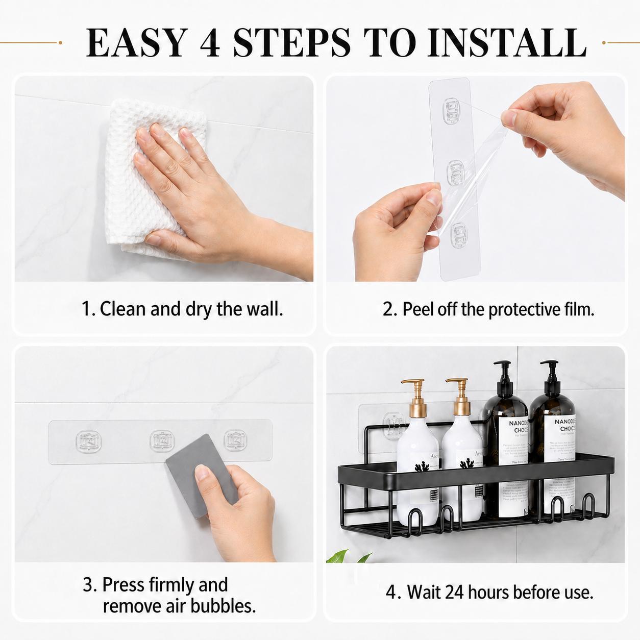 Snofrid Shower Caddy 6-Pack, Advanced Rustproof Design, No Drilling Adhesive Shelves, Rack with Soap Holder, Large Capacity Bathroom Organizers and Storage, Wall-Mounted Kitchen & Home Decor