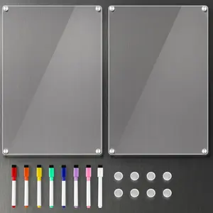2 Pack 12''*8'' Acrylic Magnetic Whiteboard for Fridge, Clear Dry Erase Menu Board for Refrigerator with 8 Markers, Magnetic Planning Board for to Do List/Shopping List, Meal Planner for Kitchen