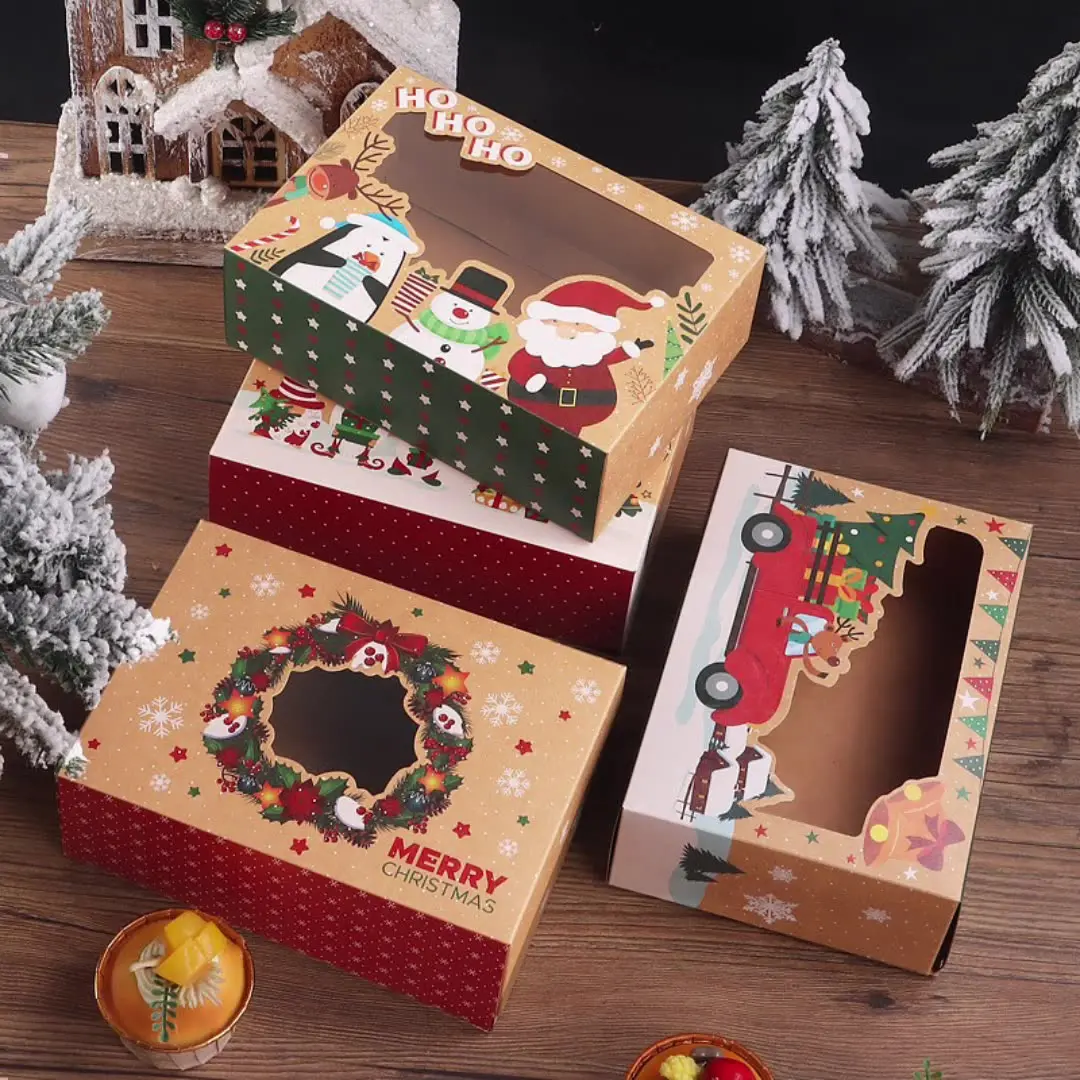 10 PCS Christmas Dessert Packaging Boxes - Brown Windowed Cookie Containers, Suitable for Egg Tarts, Chocolate Strawberries & Pastries, Perfect for Bakery, Restaurant & Gift Giving