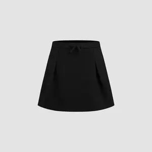 Cider [size 2-10] Wool-like Mid Rise Solid Bowknot Mini Skirt
