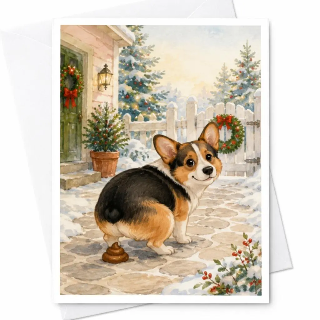 Corgi Christmas Card Cute Dog Holiday Greeting Card Winter Scene For Dog Lovers Funny Animal Card Festive Pet Lover Card C4732
