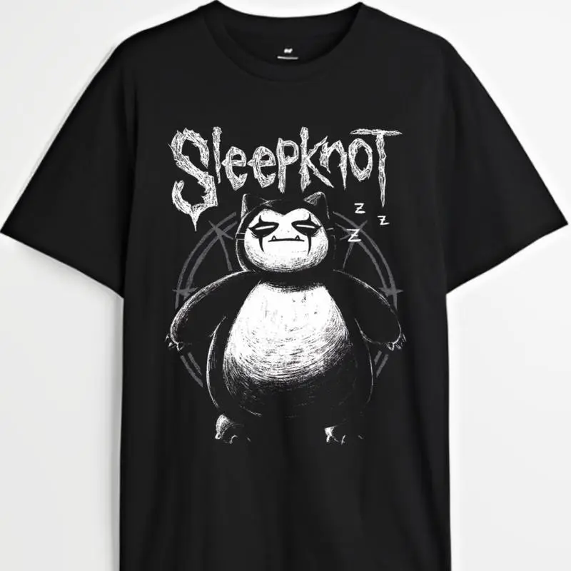 Snorlax Sleepknot Graphic T-Shirt, 100% Cotton Unisex Classic Fit, Shortsleeve Anime Aesthetic Top for Men