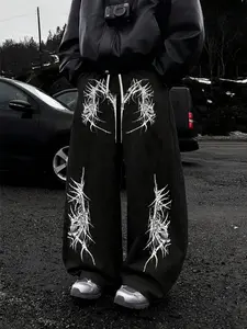 Men's Original Thorn Print Casual Sports Pants, Campus Street Running Trousers, Loose Fit Geometric Pattern, All Seasons, Sportswear Clothing, Campus Streetwear, Thorn Print Design, Athleisure Bottoms