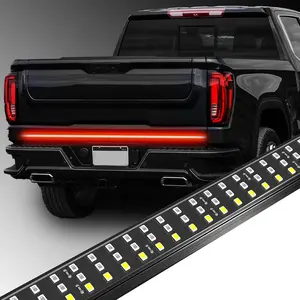 48 Inch Aluminum Frame Tailgate Light Bars, Triple Row 432 LED Strip with Red Running Brake Lights White Reverse Sequential Amber Turn Signals for Truck