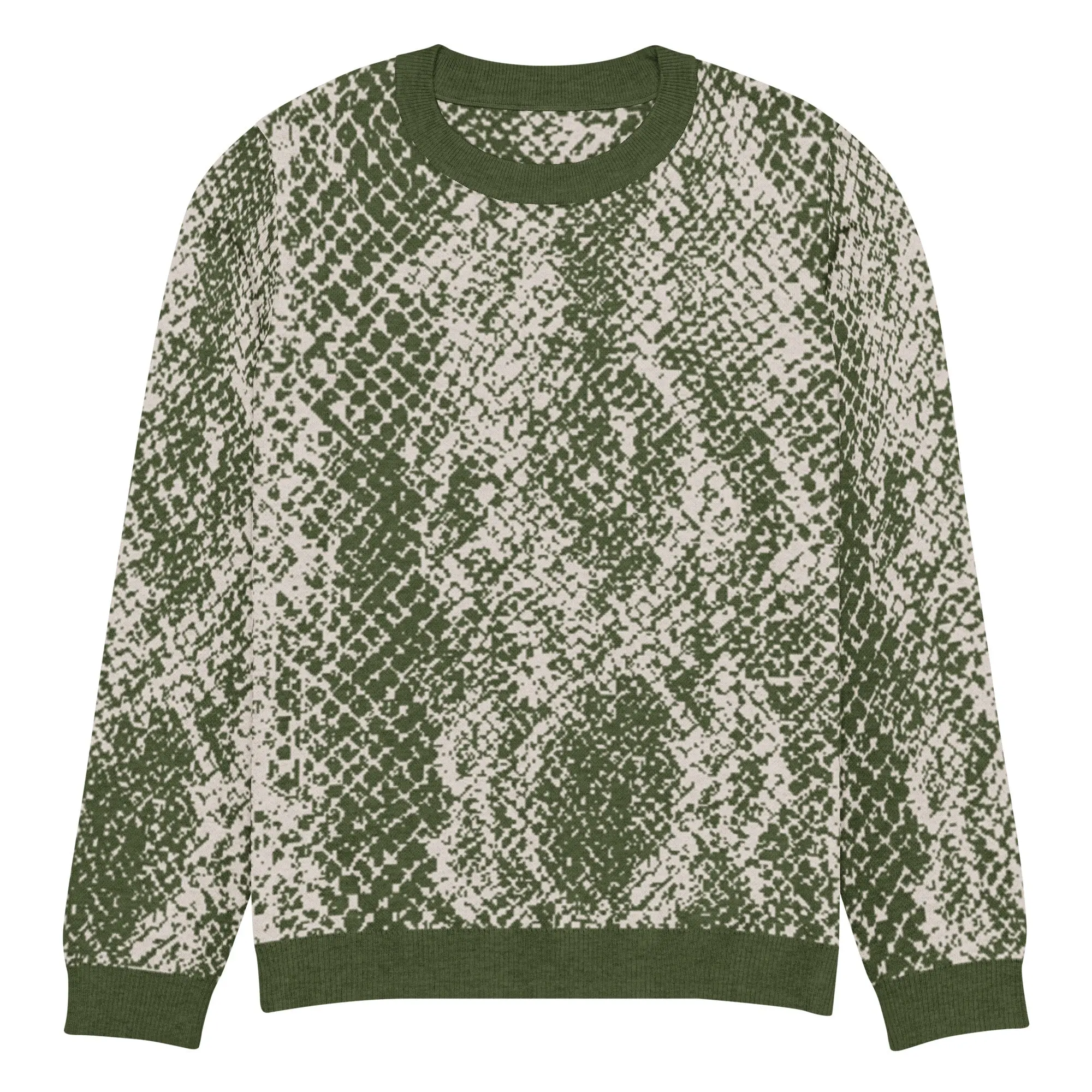 Sage Snake Skin Knitted Crew Neck Sweater