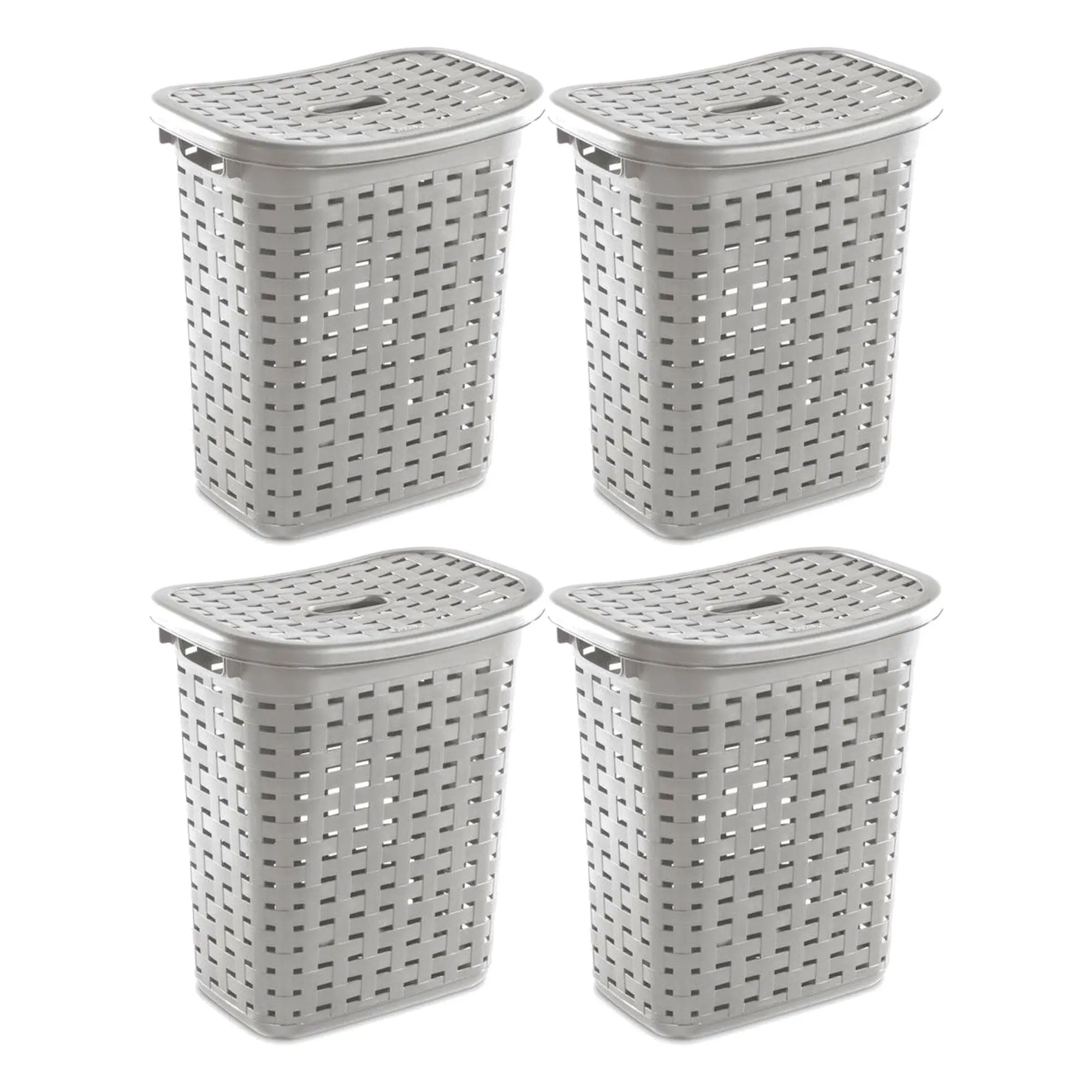 Sterilite Plastic Weave Laundry Hamper Slim Clothes Lidded Basket, Gray, 4-Pack Sterilite Plastic Weave Laundry Hamper Slim Clothes Lidded Basket, Gray, 4-Pack