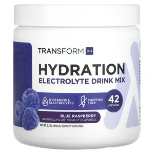 TransformHQ Hydration, Electrolyte Drink Mix, Caffeine Free, Blue Raspberry, 5.7 oz (159.6 g)
