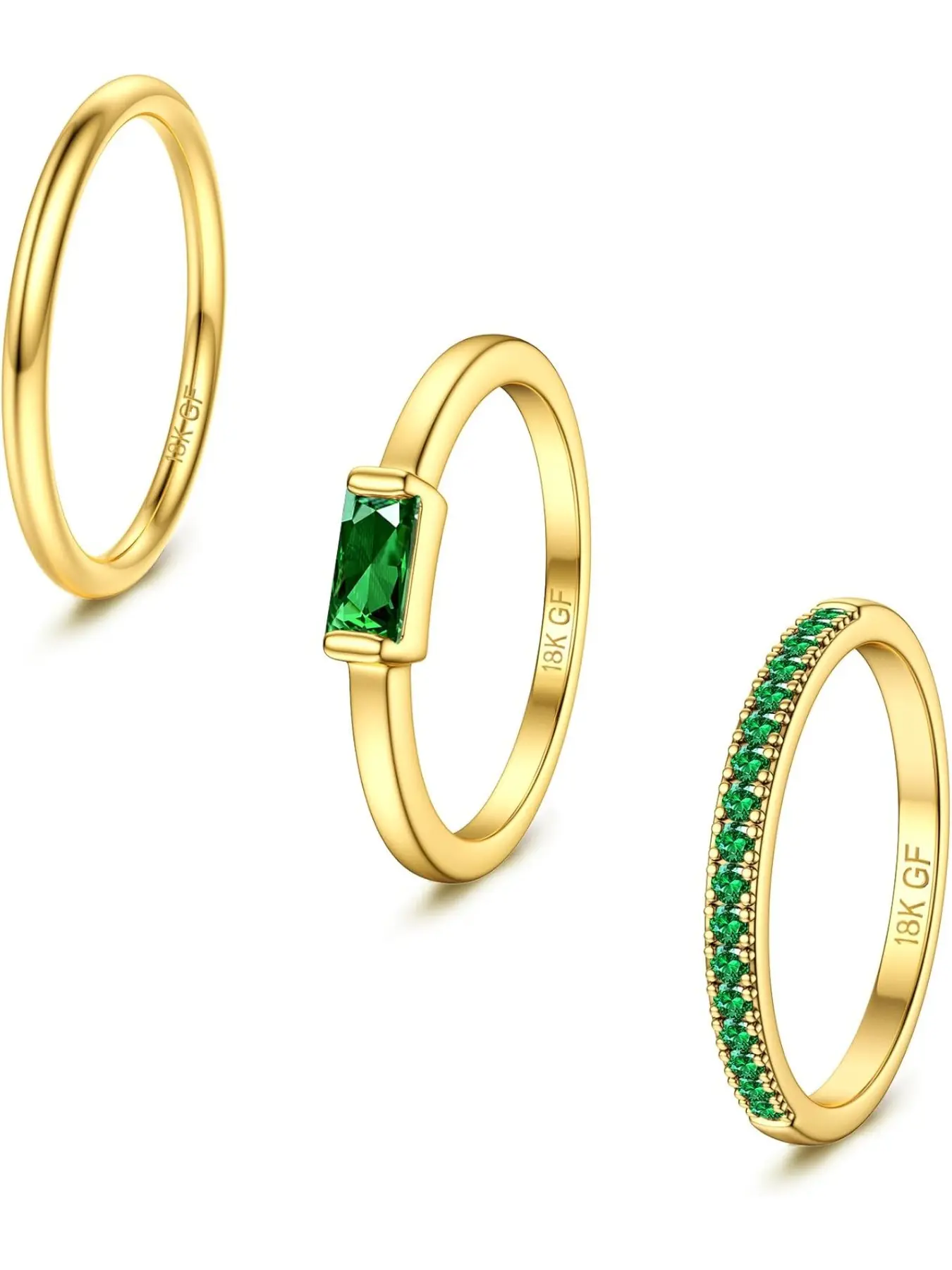 Gold Stackable Birthstone Rings for Women - Gold Filled Non Tarnish Dainty Gold Stacking Rings Set - Cubic Zirconia Thumb Knuckle Ring Wedding Fashion Engagement Ring for her Gifts Size 6 7 8 9 10 3pcs