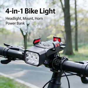 4-in-1 Bike Light Headlight with Horn & Phone Mount Super Bright Rechargeable Waterproof for Mountain Road Cycling Accessories 31.8mm Diameter