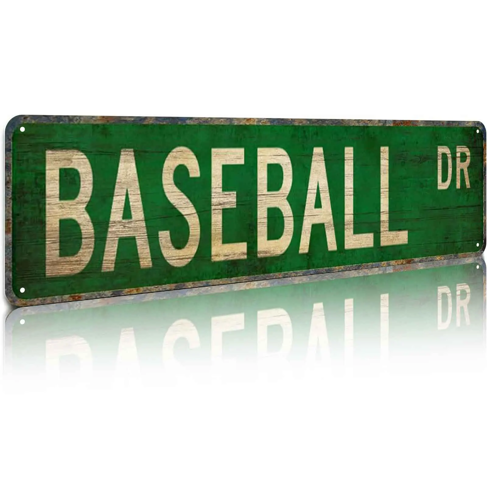 Baseball Dr Aluminum Metal Sign 4x16 Inch, Retro Street Sign Style Wall Decor for Home, Bar, Man Cave, Garage, Game Room & Living Space, Distressed Vintage Plaque