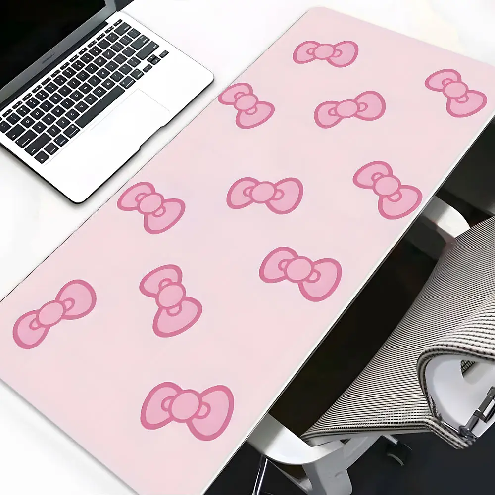 Kawaii Girly Pink Bows Pattern Art Design Large Gameing Mouse Pad, Girly Office Supplies, Desktop Decoration Protection Pad, Rubber Pad Non-slip Lock Edge Work Pad, Multi-size Mouse Pad Suitable for Laptop, Desktop Computer, Work, Family, Gift for Kids