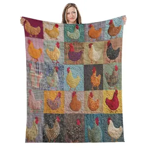 Cute Chicken Pattern Fleece Blanket,1 Count Soft Comfortable Throw Blanket, Warm Nap Blanket for Home Office Travel Camping