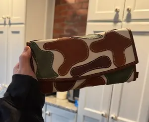 Genuine leather camo patch work wallet