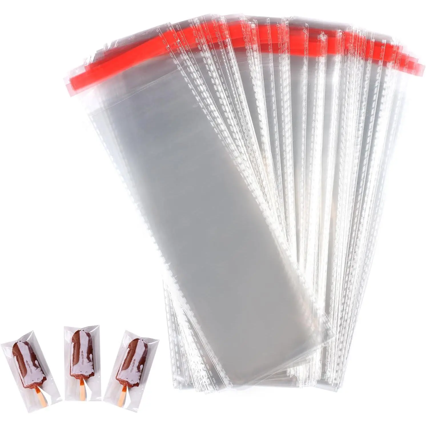 400 count Popsicle Bags Sealable, Ice Cream Bags For Ice Pop, Self-adhesive Plastic Wrappers, 8.27in x 3.15in