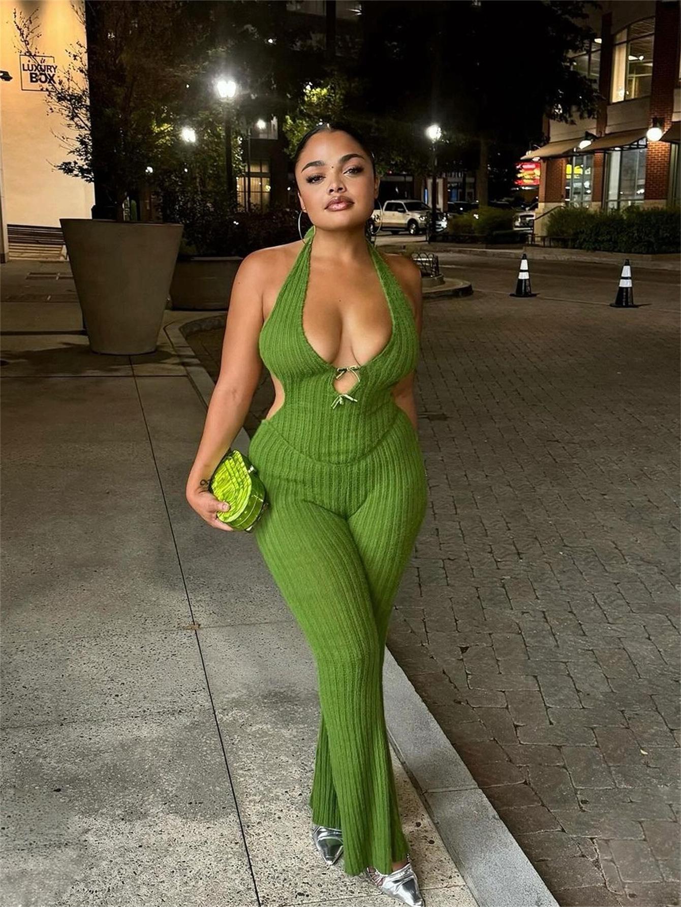 Halter Slim Fit Lace-up Backless Sexy Hot Girl Jumpsuit Women
