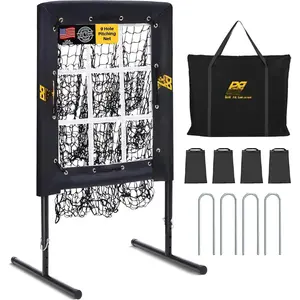 Baseball Pitching Net, 9 Hole Pitching Net with Strike Zone, 5 Adjustable Heights Baseball Throwing Net for  Ages, Heavey Duty Solo Trainer with Carry Bag for Backyard Practice