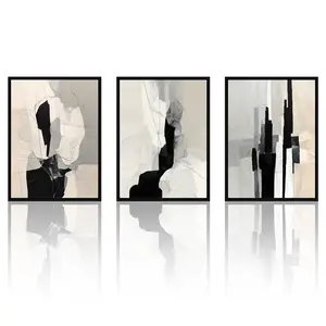 Framed Abstract Wall Art,Black and White Canvas Wall Art 3 Piece,Modern Minimalist Neutral Wall Decor for Living Room Bathroom Bedroom Dining Room Office, 12x16 Inch