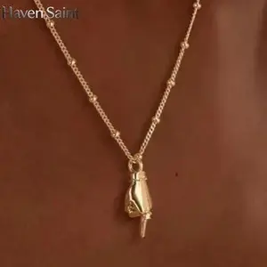 Fettero Gold Plated Hand Pendant Necklace for Women – Dainty Cubic Zirconia Charm Chain, Trendy Statement Jewelry Gift