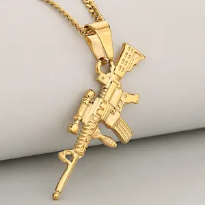 Hardcore Hiphop Sniper Gun Necklace - Punk Rock Stainless Steel Weapon Charm