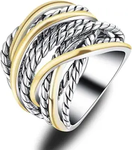 Aprilery Intertwined Metallic Band Ring - Textured Statement Jewelry for Women