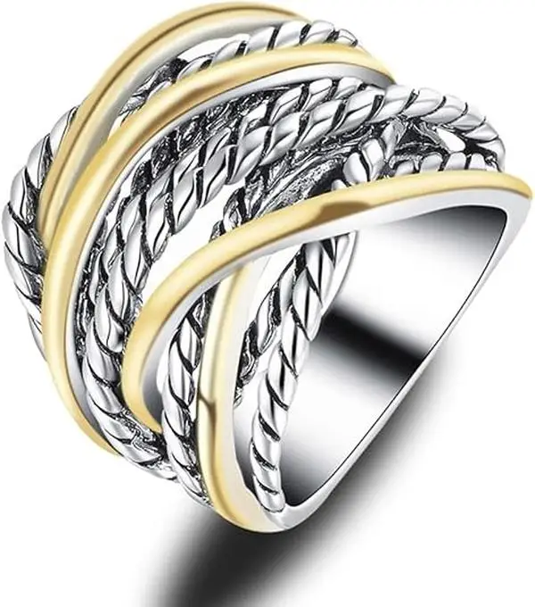 Aprilery Intertwined Metallic Band Ring - Textured Statement Jewelry for Women