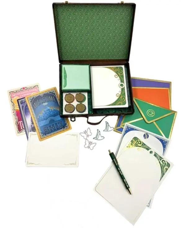 Wicked Deluxe Stationery Set - Insight Editions Bookbook, 20 Sheets Wax Paper Stickers, 4 Postcards, Customizable Option, 9.2" h x 7" l x 1.9" w, Gift for Literature & Art Enthusiasts