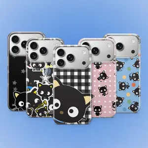 Kawaii Black Cat Polka Dot Tough Phone Case – Cute Cartoon Kitty Aesthetic Shockproof Cover Compatible with iPhone 17, 16, 15, 14, 13 & Samsung Galaxy
