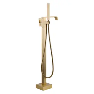 WOWOW Brass Single-Handle Claw Foot Freestanding Tub Faucet Waterfall Bathtub Filler with Hand Shower in Gold
