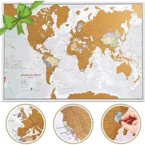 Frameable Scratch Off World Map Poster X-Large 23 x 33 Updated 2025 Cartographic Detail Featuring Country & State Borders