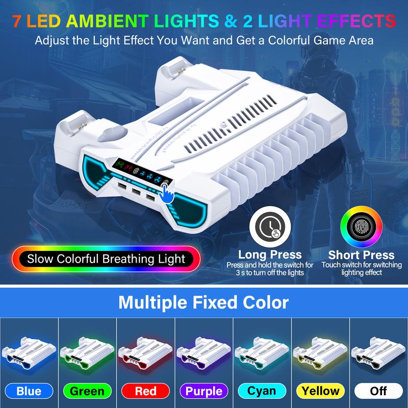 PS5 Cooling Station Charging Base with Upgraded Touch Screen for Standard/Slim/Pro, All-in-One Stand Compatible Disc/Digital, Dual Controller Charger,3-Level Cooling Fan, 3 USB Hub, Best Christmas Gift for Gamers