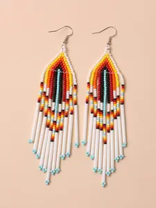 Bohemian Style Beaded Earrings Set, Handmade Fringe Tassel Design, Exaggerated Braided Women's Jewelry, Fashion Accessories