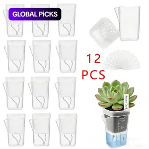 4/8/12-Piece Thickened Plastic Succulent Pots, Clear Nursery Pot, Small-Mouth Self-Watering Planters with Drainage Trays, Ideal for Seedlings & Bonsai Growth #GLOBAL PICKS
