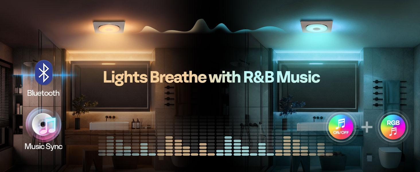 VIVOHOME 4-IN-1 AutoFlow Bathroom Exhaust Fan with RGB Light & Bluetooth Speaker & Humidity Sensor (30-110-160CFM) - 2700K/4000K/5700K LED Light, Energy-Saving EC Motor (Install Kit, 4-in Duct)