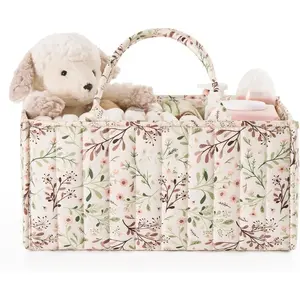 Floral Diaper Caddy Organizer, Stylish Nursery Storage Basket, Multifunctional Diaper Bag, Gift for Baby Shower, Baby Registry Must Have, Newborn Essentials, Pastoral Daisy, Portable Nursery Organizer