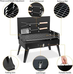 Backyard Buddy Portable Charcoal Grill with Lid - Compact Foldable BBQ for Picnics & Backyard Cooking, All Accessories Included