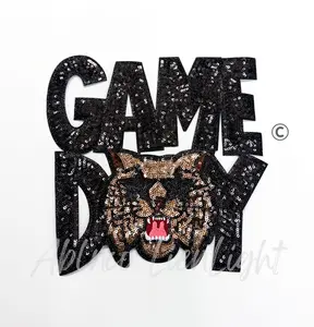 Black Wildcat Game Day Mascot Sequins Patch - Large