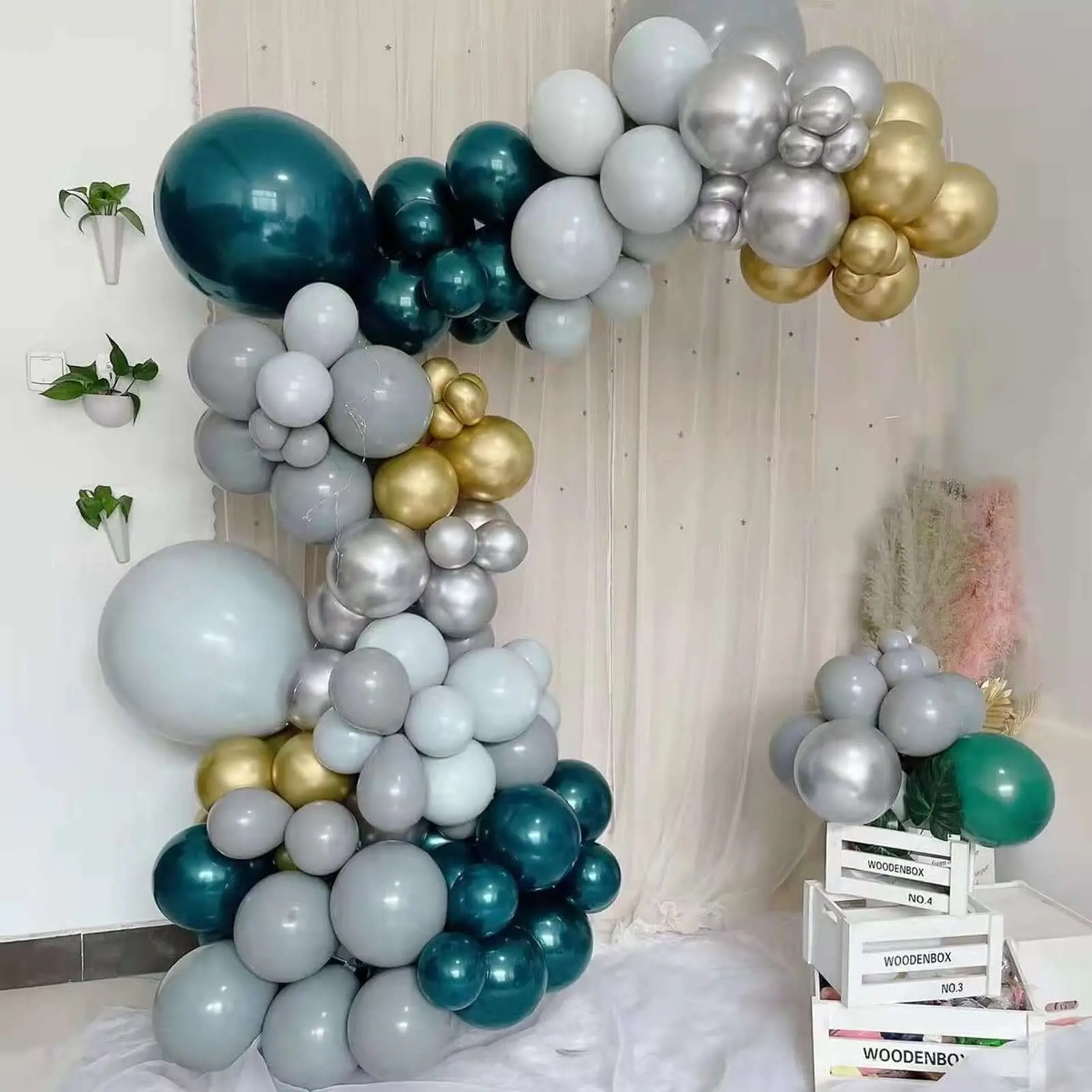 101-Pack Colorful & Metallic Latex Balloons DIY Garland Arch Party Kit - Green, Gold, Silver Double-Layer Arch Decoration, Balloon Arch Decoration