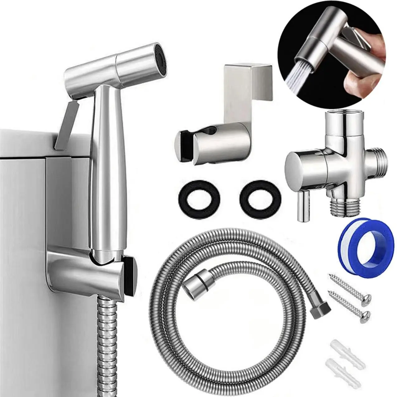 Bidet Sprayer for Toilet,Handheld Bidet Spraye,Cloth Diaper Sprayer Water Kit,Bathroom Hand Held Bidet Shower for Self Cleaning,Stainless Steel and Easy to Install Adjustable Flow Control