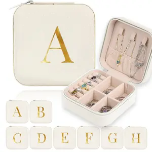 1pc Jewelry Box, Organiser, 26 Letters Design, Women's Jewelry Box, Bridesmaid Jewelry Box, Travel Jewelry Box, Beige Travel Case with Zipper Closure & Fabric Lining, Perfect Bridesmaid Proposal Gift or Couple's Keepsake