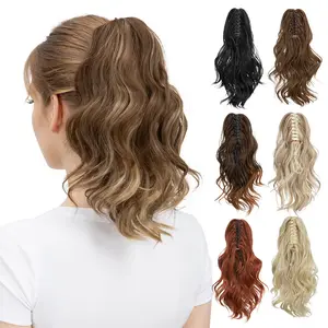 Short Hair Ponytail Wig for Women Pear Blossom Curl Synthetic High Ponytail Natural Fluffy Curly Hair Tiger Mouth Clip Ponytail in Multiple Colors hair  topper frontal  ponytail DIY Messy Bun Piece with Claw Hairpiece Set Long Wavy Ombre Blonde